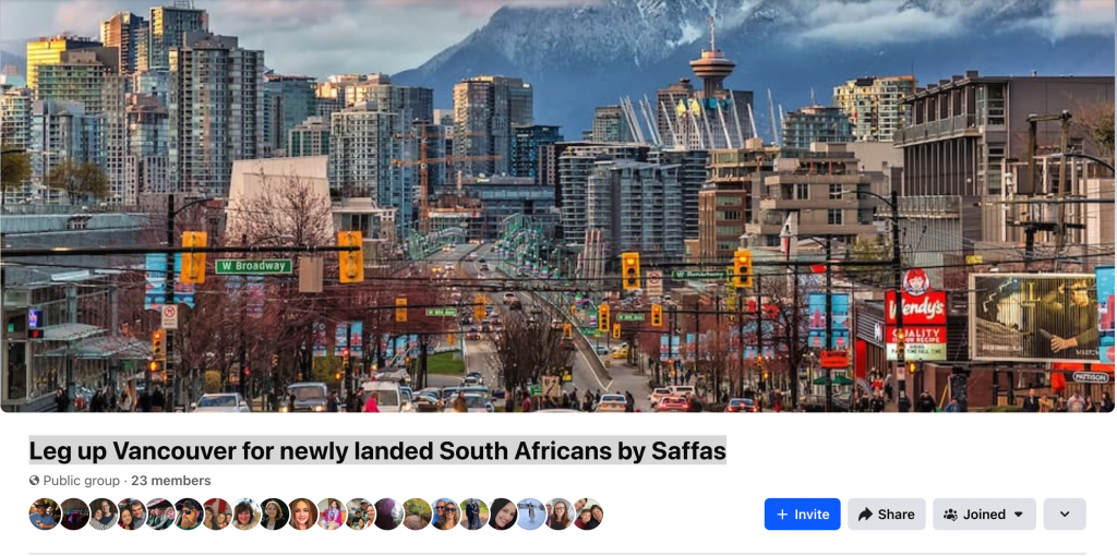 Leg up Vancouver for newly landed South Africans by Saffas